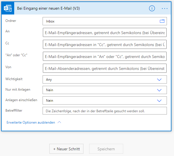 power automate - Eingang einer neuen E-Mail