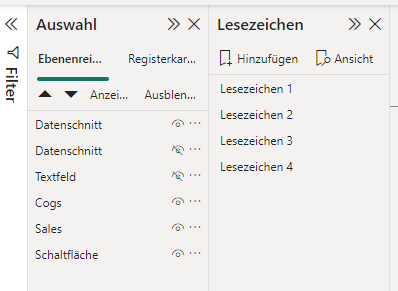 Power BI Lesezeichen Menü