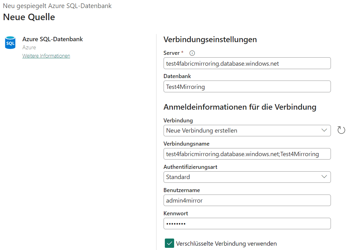 Spieglung Verbindungseinstellungen
