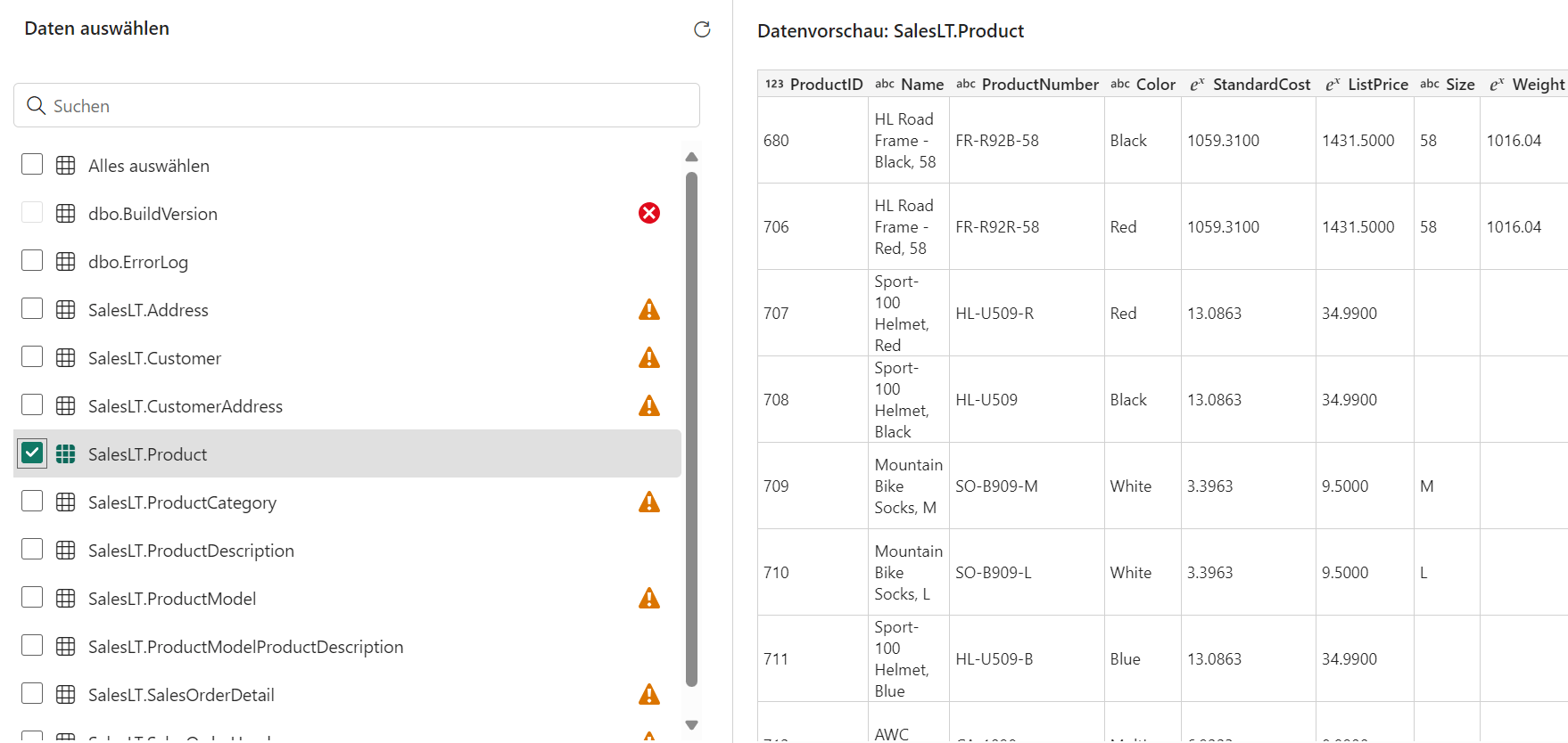 Spiegelbare Tabellen
